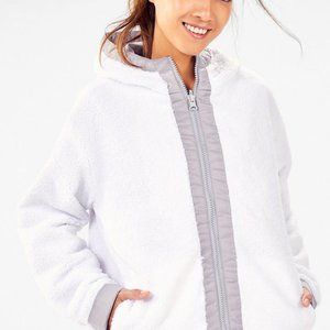 BNWOT Fabletics Polar Fleece Jacket in White/Grey